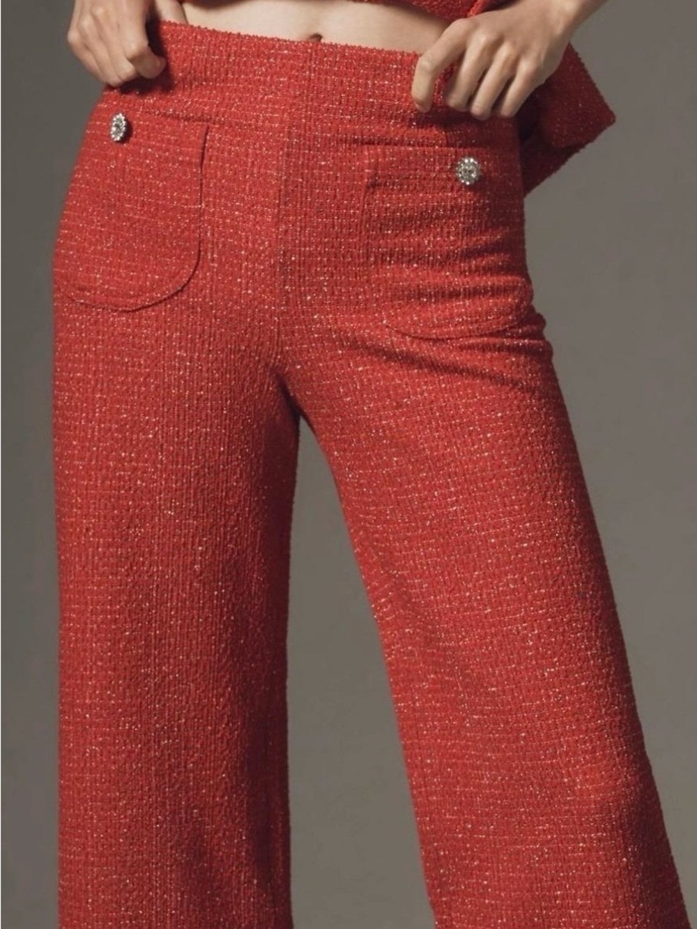 Anthropologie Maeve - Women's Red Ruffle-Hem Wide Leg Pants - Picture 2 of 4